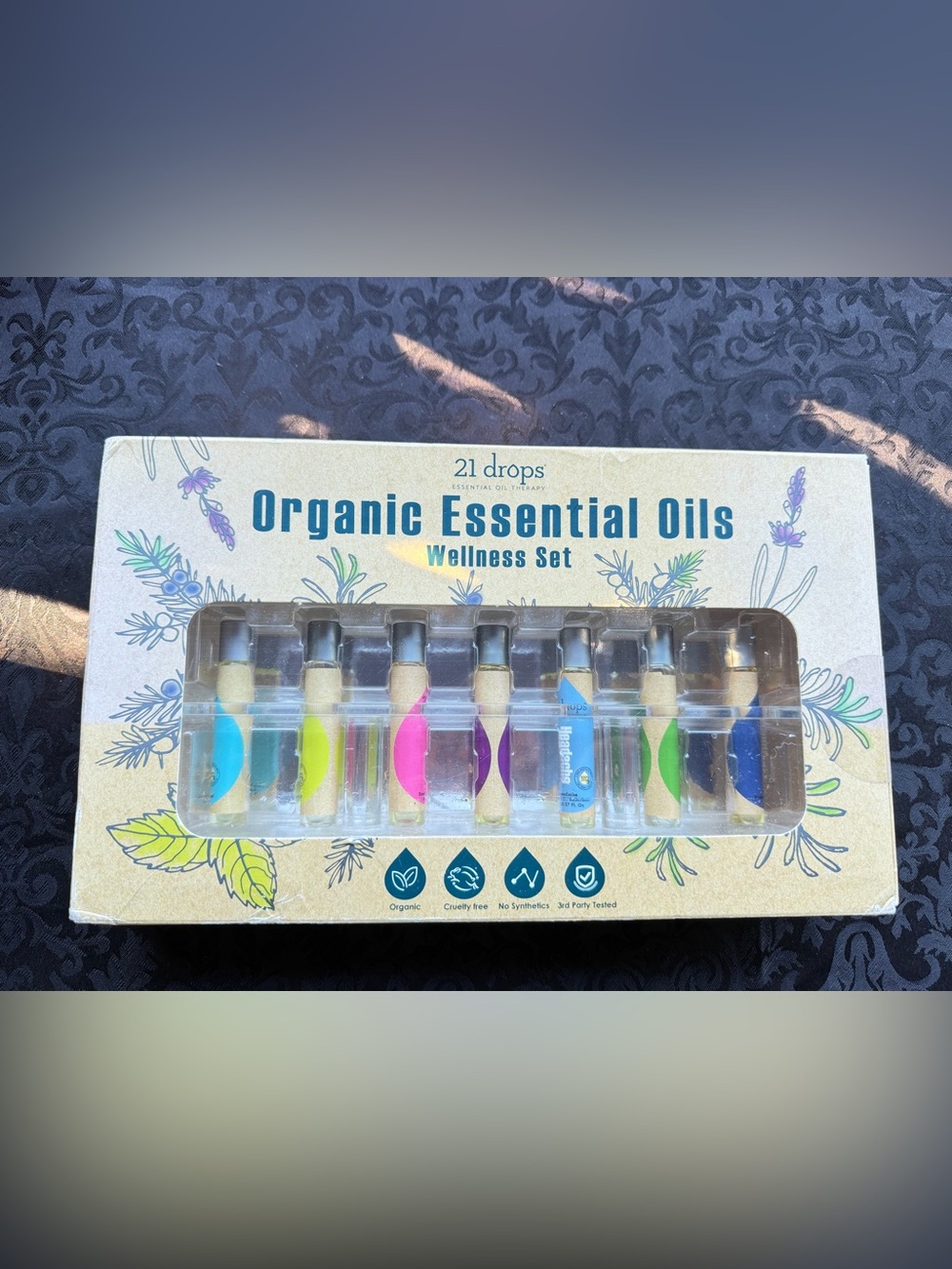 NEW 21 Drops Organic Essential Oils Wellness Set 7 Roll-On Blends GC-MS Tested